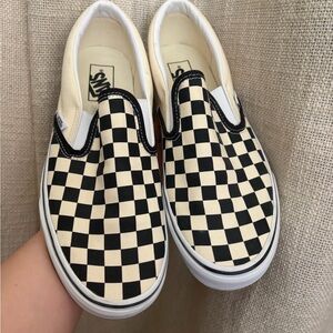 Vans Black and Cream Checkerboard Slip-Ons